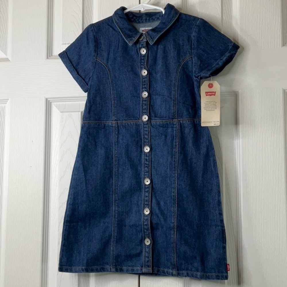 Levi’s Girls Short Sleeve Button Up Denim Dress Size L(6X) - Picture 5 of 9